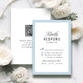 Dusty Blue Classy Script Elegant QR code Wedding 出欠カード
