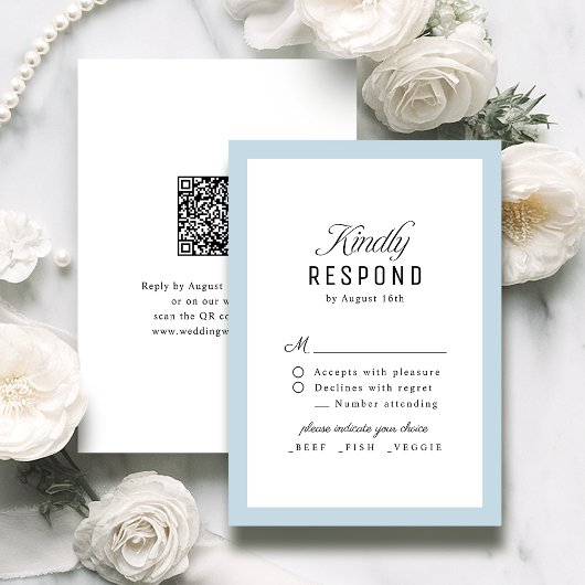 Dusty Blue Classy Script Elegant QR code Wedding 出欠カード