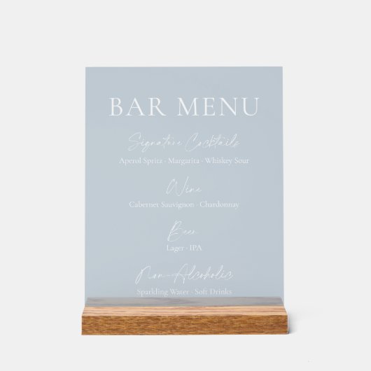 Dusty Blue Clear Acrylic Bar Menu Sign アクリルサイン (正面)