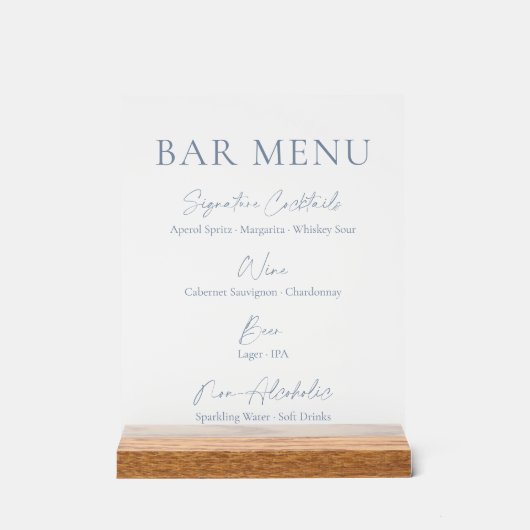 Dusty Blue Clear Acrylic Bar Menu Sign アクリルサイン (正面)