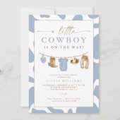 Dusty Blue Clothesline Little Cowboy Baby Shower 招待状 (正面)