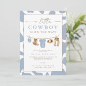 Dusty Blue Clothesline Little Cowboy Baby Shower 招待状 (スタンド正面)