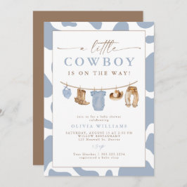 Dusty Blue Clothesline Little Cowboy Baby Shower 招待状