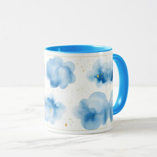 Dusty Blue Clouds Sprinkled Gold Frame Mug Tasse マグカップ (正面右)