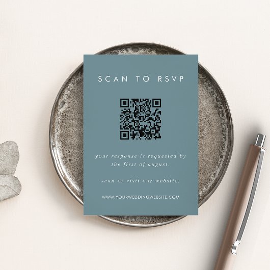 Dusty Blue Coastal RSVP Card with QR Code エンクロージャーカード