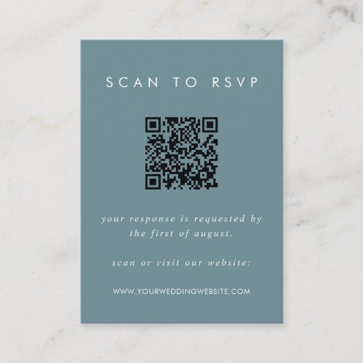 Dusty Blue Coastal RSVP Card with QR Code エンクロージャーカード (正面)