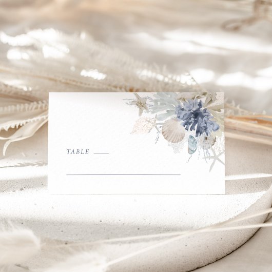 Dusty Blue Coastal Shell Wedding Place Card プレイスカード