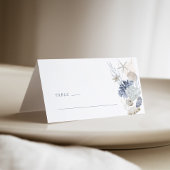 Dusty Blue Coastal Shell Wedding Place Card Side プレイスカード