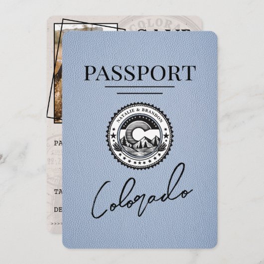 Dusty Blue Colorado Passport日付の保存 セーブザデート (正面/裏面)