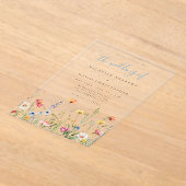 Dusty Blue Colorful Rustic Wildflower Wedding アクリル招待状 (レイダウン)