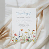 Dusty Blue Colorful Rustic Wildflower Wedding 招待状