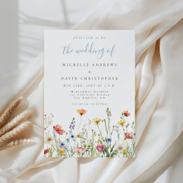 Dusty Blue Colorful Rustic Wildflower Wedding 招待状