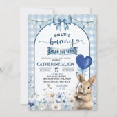 Dusty Blue Coquette Little Bunny Baby Shower 招待状 (正面)
