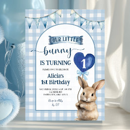 Dusty Blue Coquette Little Bunny Floral Birthday 招待状