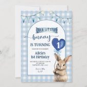 Dusty Blue Coquette Little Bunny Floral Birthday 招待状 (正面)