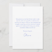 Dusty Blue Coquette Ribbon Baby Shower サンキューカード (裏面)