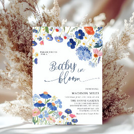 Dusty Blue Cornflower Meadow Baby in Bloom Shower 招待状