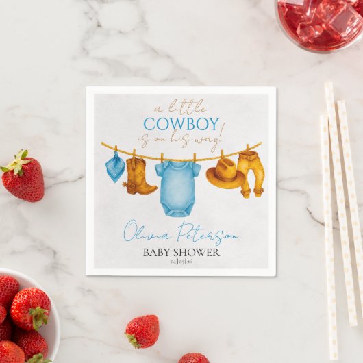 Dusty Blue Cowboy Napkins Western Baby Shower Boy スタンダードカクテルナプキン (インサイチュ)