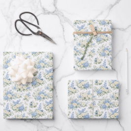 Dusty Blue Cream Florals Wedding Bridal Shower ラッピングペーパーシート