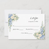 Dusty Blue Cream Watercolor Florals Roses Wedding  出欠カード (正面)