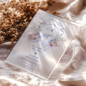 Dusty Blue Crest Floral Wedding アクリル招待状