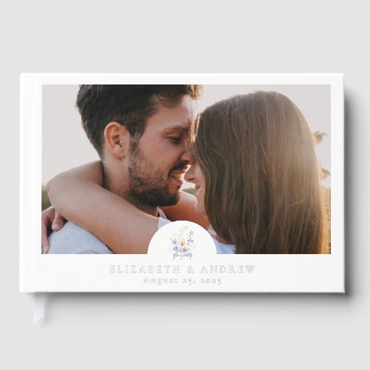 Dusty Blue Crest Floral Wedding ゲストブック (正面)