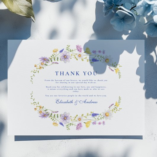 Dusty Blue Crest Floral Wedding サンキューカード
