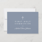 Dusty Blue Cross Boy First Holy Communion  出欠カード (裏面)