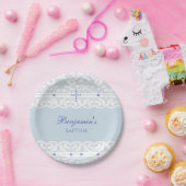 Dusty Blue Cross Christening Christian Baptism ペーパープレート (パーティー)