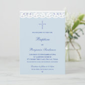 Dusty Blue Cross Christening Christian Baptism 招待状 (スタンド正面)