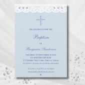 Dusty Blue Cross Christening Christian Baptism 招待状