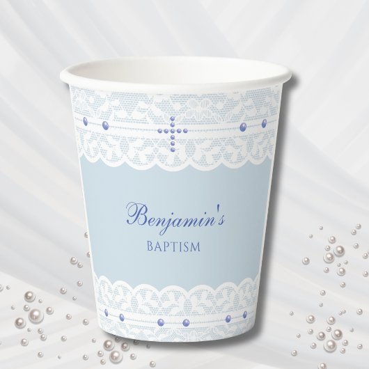 Dusty Blue Cross Christening Christian Baptism 紙コップ
