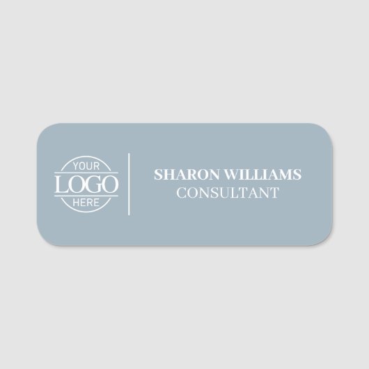 Dusty Blue Custom Business Logo Employee Magnetic 名札 (正面)