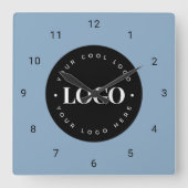 Dusty Blue Custom Logo Business Company Office スクエア壁時計 (正面)