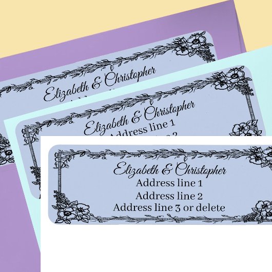 Dusty Blue Custom Name Floral Return Address ラベル