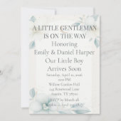 Dusty Blue Daffodil Baby Boy Shower Invitation 招待状 (正面)