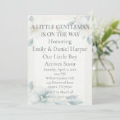 Dusty Blue Daffodil Baby Boy Shower Invitation 招待状 (スタンド正面)