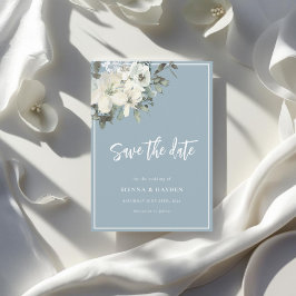 Dusty Blue Delicate Floral Save The Date Card セーブザデート