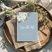 Dusty Blue Delicate Floral Save The Date Card セーブザデート