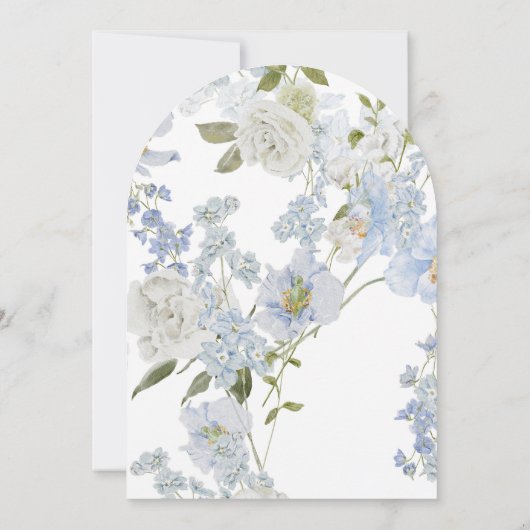 Dusty Blue Delphinium Floral Arched Boy Baptism 招待状 (裏面)