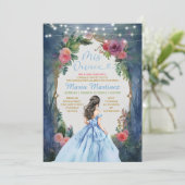 Dusty Blue Dress Dark Forest Floral Mis Quince 招待状 (スタンド正面)