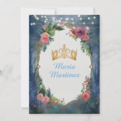 Dusty Blue Dress Dark Forest Floral Mis Quince 招待状 (裏面)