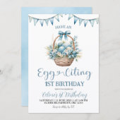 Dusty Blue Eggciting Birthday 招待状 (正面/裏面)