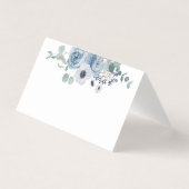Dusty blue elegant anemone wedding place card (正面)