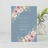 Dusty Blue Elegant Botanical Wedding 招待状 (スタンド正面)