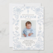 Dusty Blue Elegant Boy Baptism Invitation 招待状 (正面)
