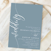 Dusty Blue Elegant Calligraphy Script Wedding 招待状