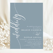 Dusty Blue Elegant Calligraphy Script Wedding 招待状