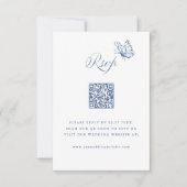 Dusty Blue Elegant Calligraphy Wedding QR Code 出欠カード (正面)
