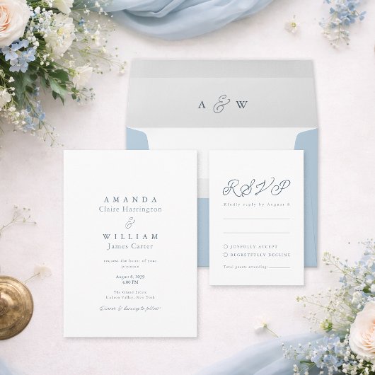 Dusty Blue Elegant French Wedding Invitation 招待状